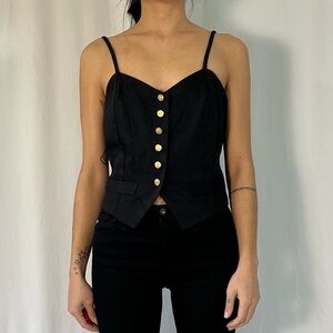 Limited Y2K Black Tank Shirt Vest Gold Button Front